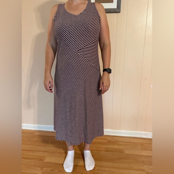 Cut loose size large pink gray striped sleeveless maxi dress linen cotton blend - Picture 1 of 8